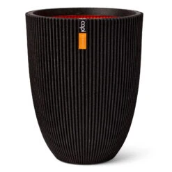 Pflanzvase 'Groove', Schwarz, Ø 34 X H 46 Cm